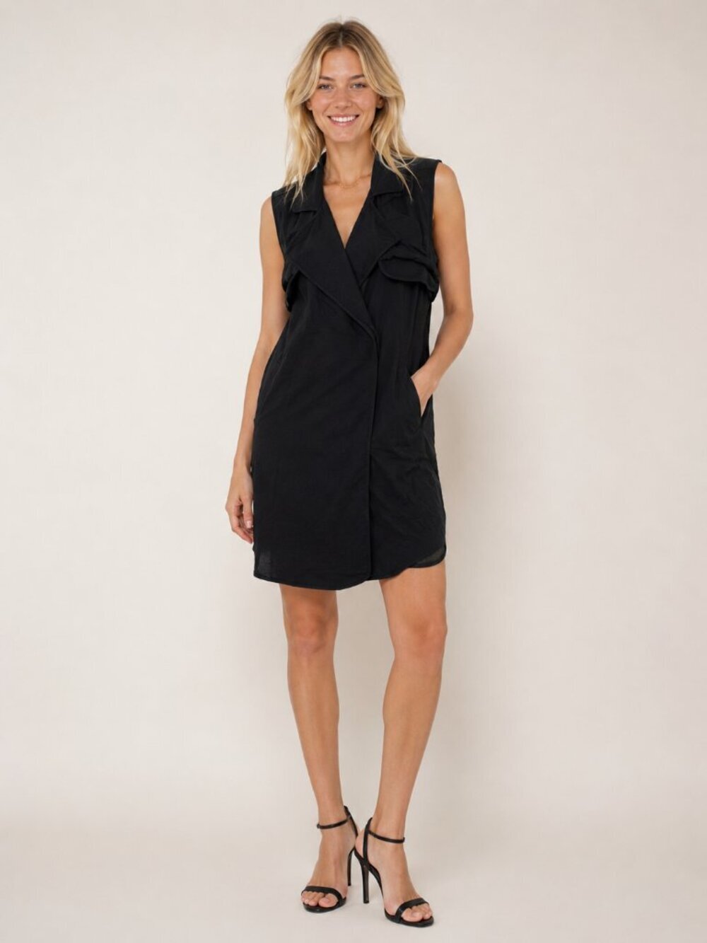 Banana Republic Lapel Collared Sleeveless Shirt Dress Black 8 #A2377